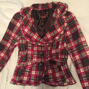 Adorable junior cropped blazer with ruffles/plaid